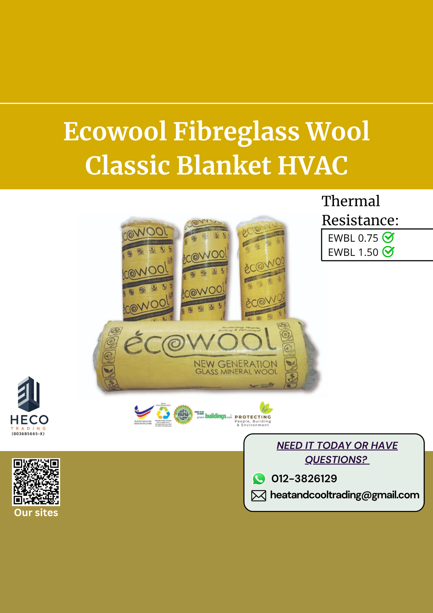 Ecowool Fibreglass Classic Blanket HVAC