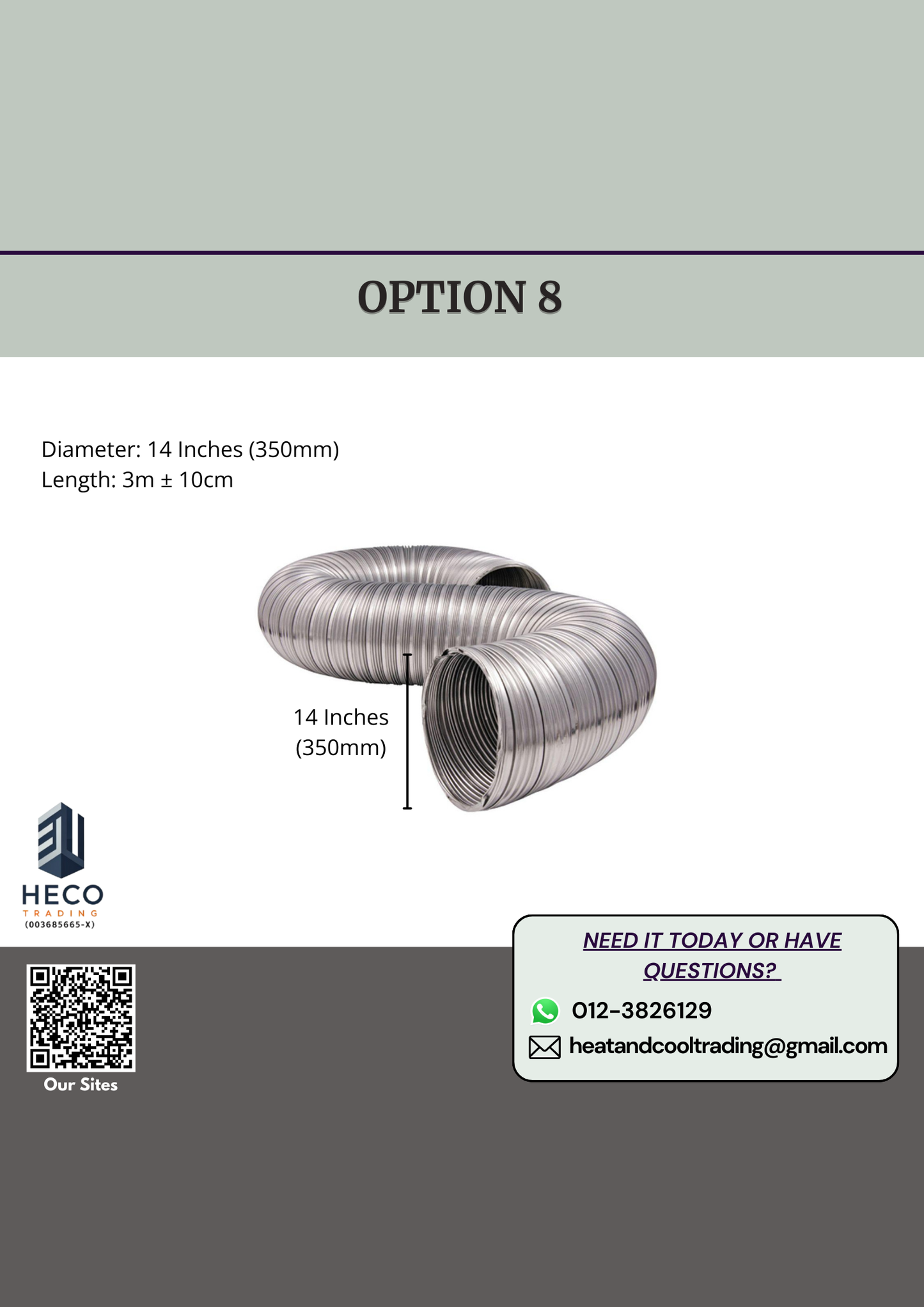 Semi Rigid Duct 3m long w Diameter [3 inches to 14 inches]