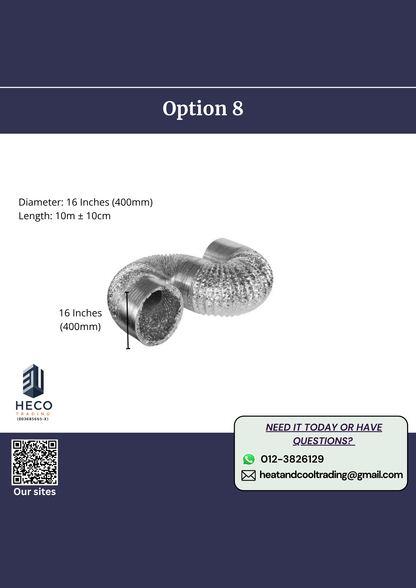 Flexible Bare Duct 10m long w Diameter [4 inches to 20 inches]