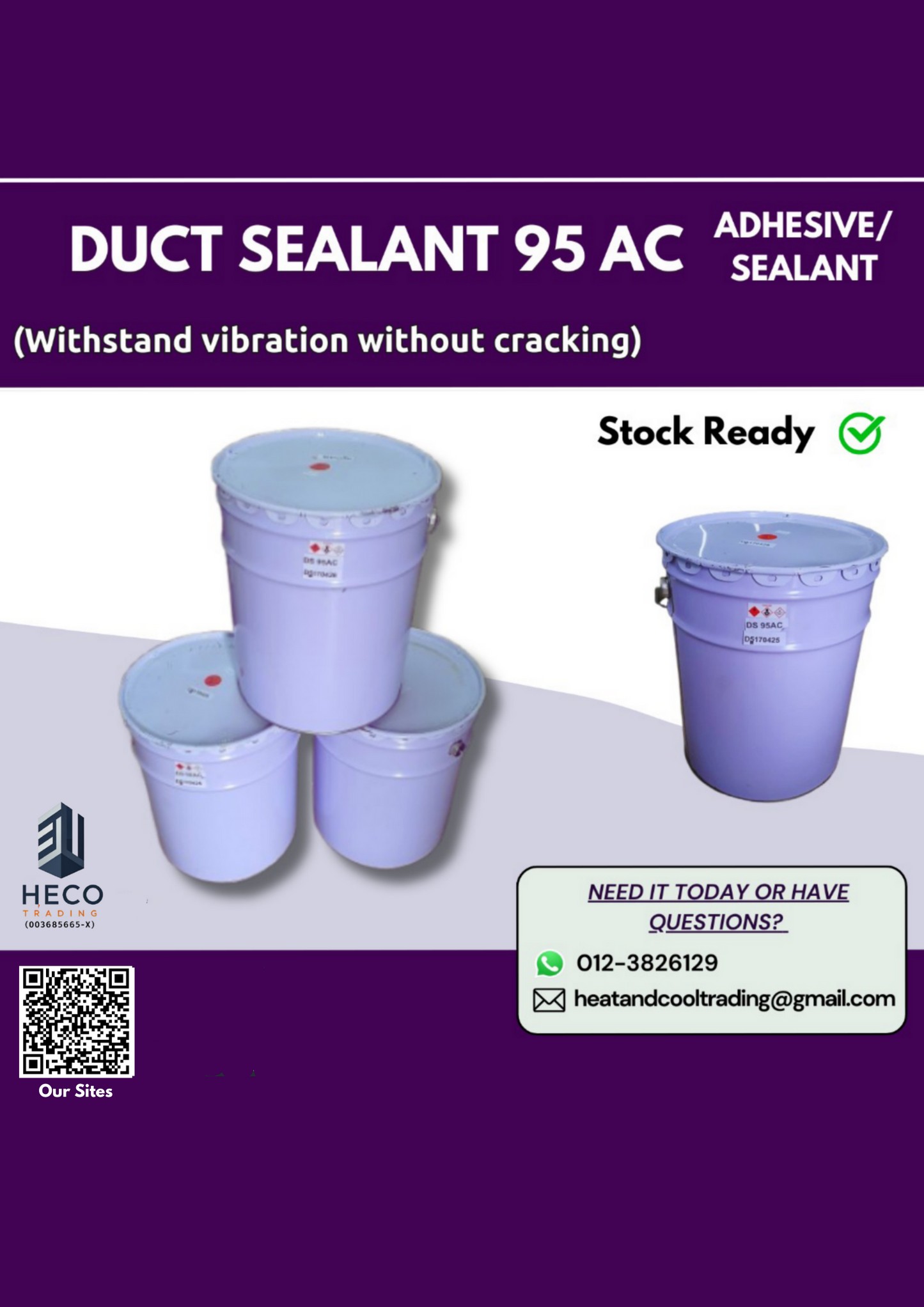Duct Sealant 95 AC (Adhesive/Sealant) Withstand vibration without cracking