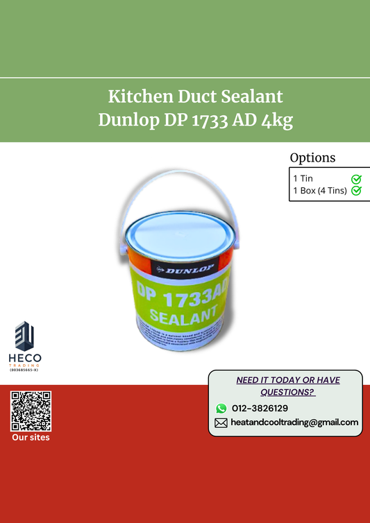Dunlop DP 1733 AD 4kg kitchen duct sealant with promotional text on a red and green background