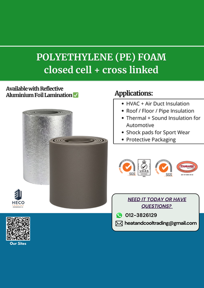 Advertisement for polyethylene foam with Heco branding and product details.