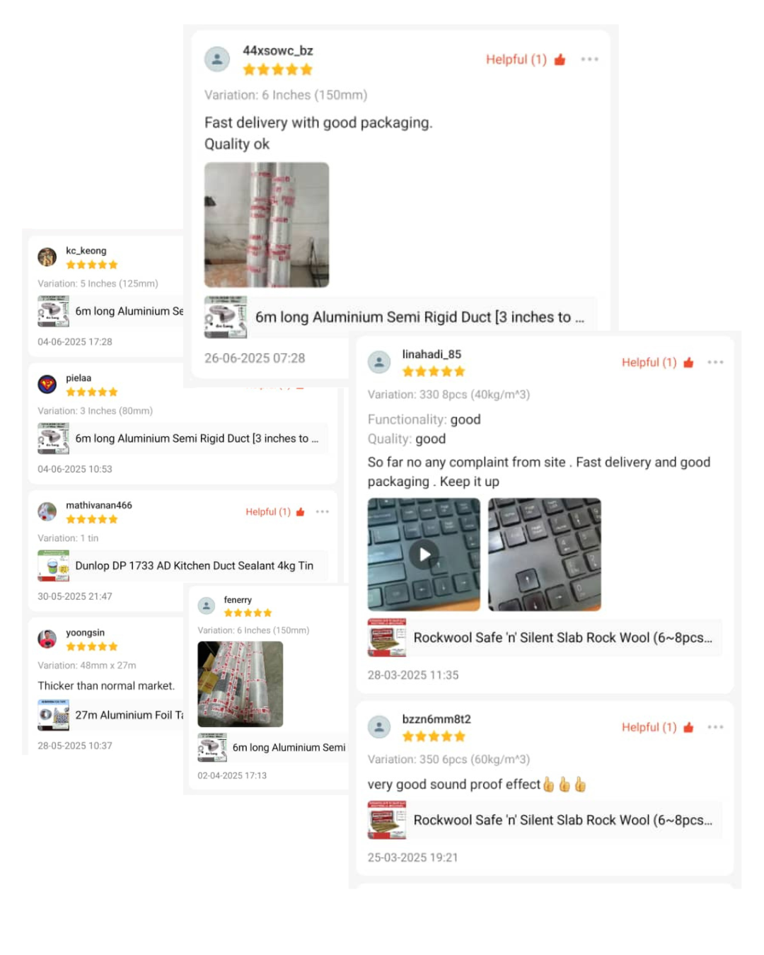 Product reviews with images and text on a white background