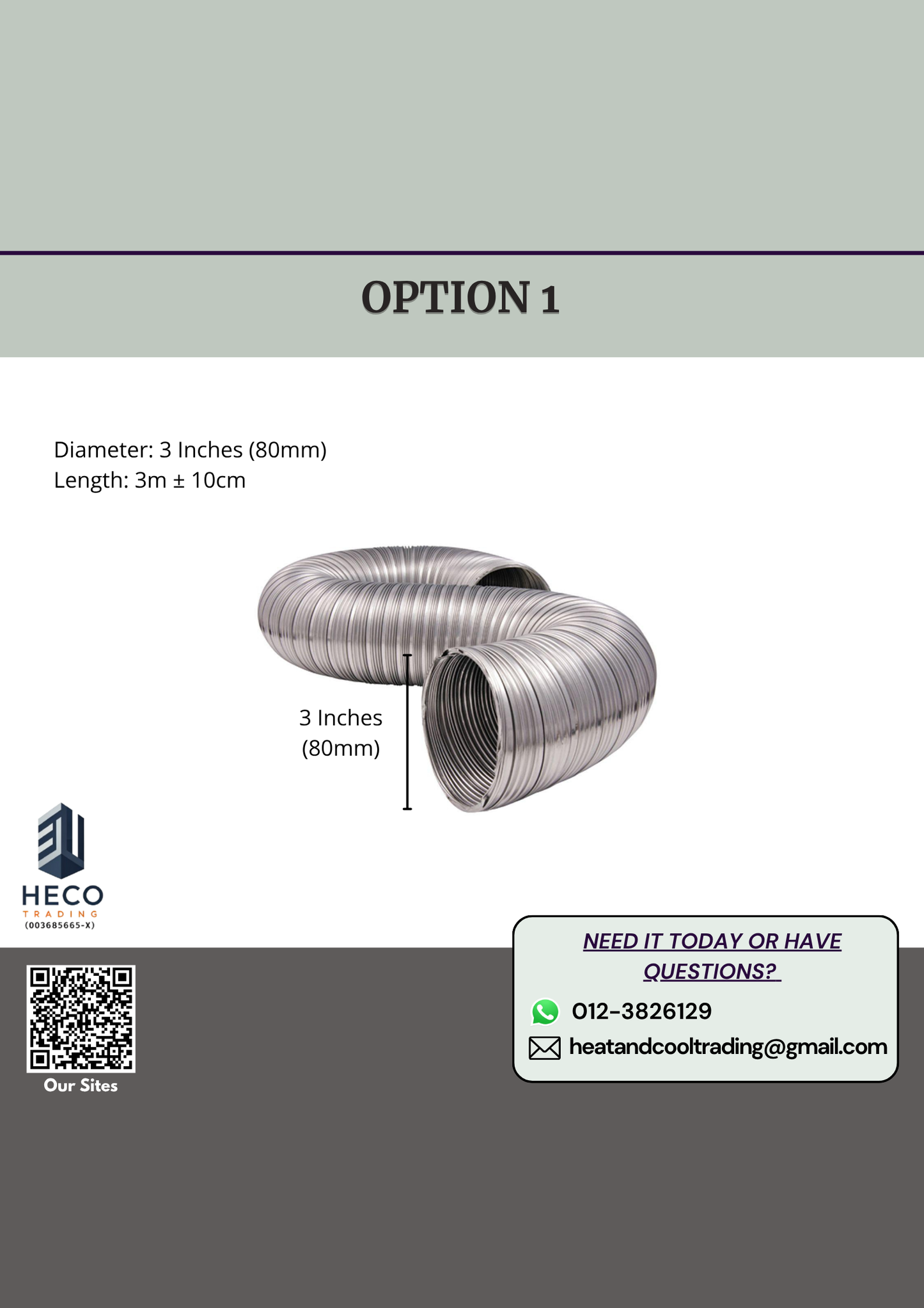 Semi Rigid Duct 3m long w Diameter [3 inches to 8 inches]