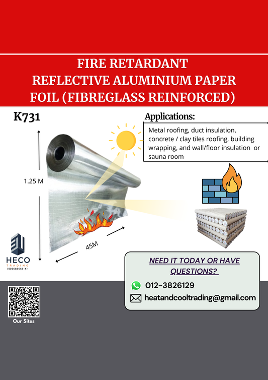 Fire Retardant Reflective Aluminium Paper Foil(Fibreglass Reinforced MS APRA K-731) 1.25x45M